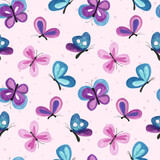 Hand Painted Watercolour butterflies seamless pattern for kids, textiles, linens, surface design