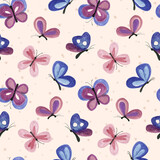 Hand Painted Watercolour butterflies seamless pattern for kids, textiles, linens, surface design