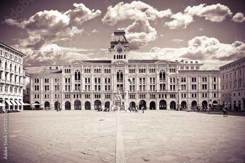 The most important square in Trieste called "Piazza Unità d'Italia" (it means "Square of the Unity of Italy") - (Europe - italy -Trieste) - People are not recognizzable.