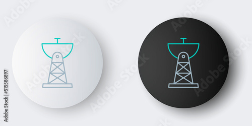Line Satellite dish icon isolated on grey background. Radio antenna, astronomy and space research. Colorful outline concept. Vector