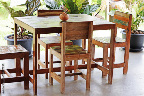 Decorative of the wooden reception table in restaurant