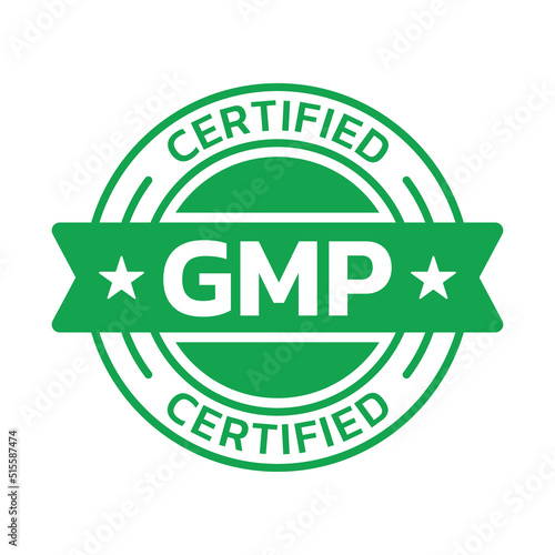GMP certified icon or logo. Good manufacturing practice stamp or seal design. Quality standard label. Vector illustration.