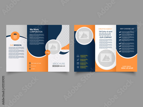 Corporate business trifold brochure template. tri-fold brochures with space for photos