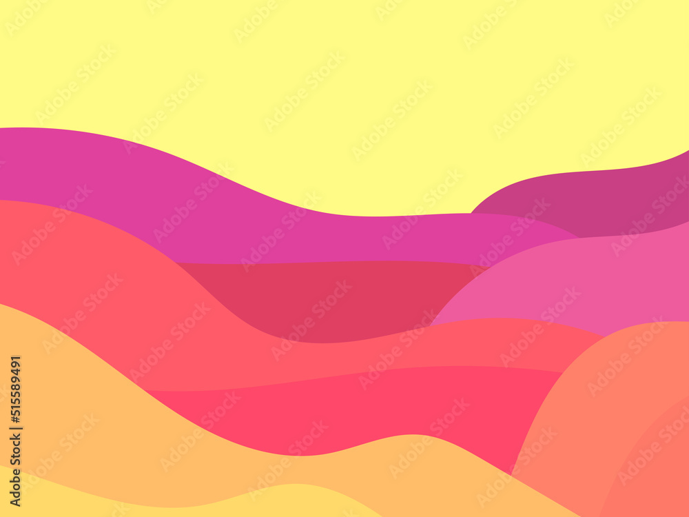 Fototapeta premium Desert landscape with dunes in a minimalist style. Flat design. Boho decor for prints, posters and interior design. Mid Century modern decor. Vector illustration