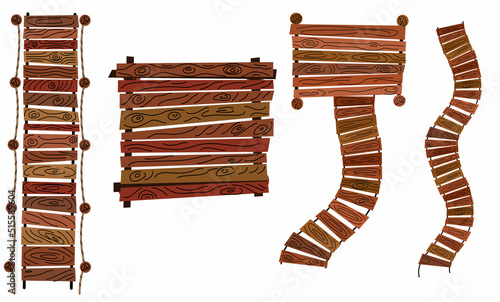 Set of wooden moorings. View from above. Vector illustration in a flat style.
