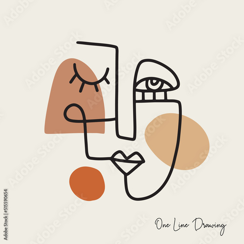Fashion Cubism One line drawing human face with organic shapes