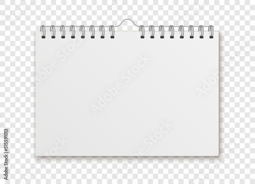 Mockup blank calender. Wall calendar with spiral.  Template spiral copybook or organizer.