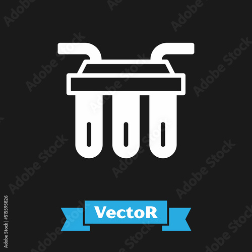 White Water filter icon isolated on black background. System for filtration of water. Reverse osmosis system. Vector