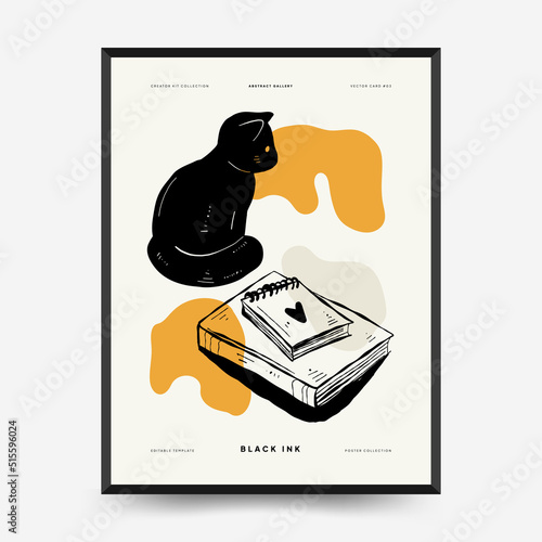 Abstract contemporary mid century modern ink boho poster template