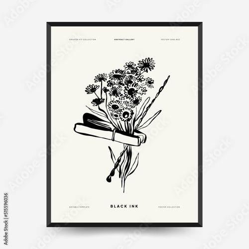Abstract contemporary mid century modern ink boho poster template