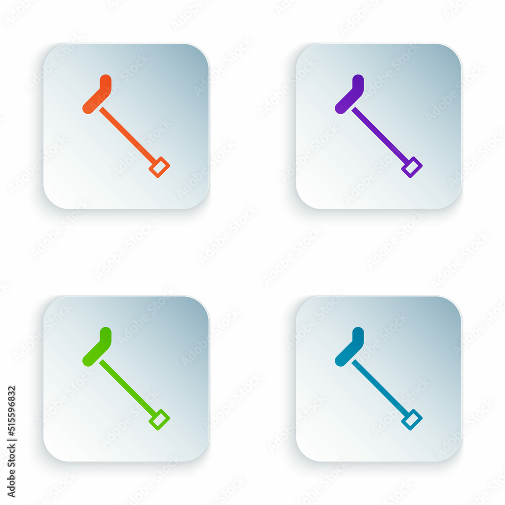 Color Walking stick cane icon isolated on white background. Set colorful icons in square buttons. Vector Color Walking stick cane icon isolated on white background. Set colorful icons in square buttons. Vector