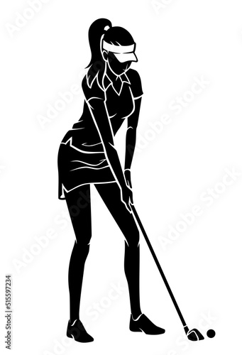 Female Golfer holding Golf Club, Putting Stroke