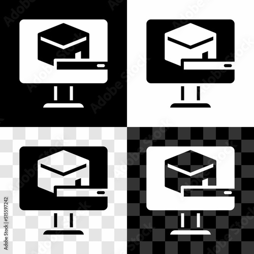 Set Kaaba mosque icon isolated on black and white, transparent background. Kaaba hajj Mecca pray pilgrimage Ramadan Islam muslim mosque. Vector