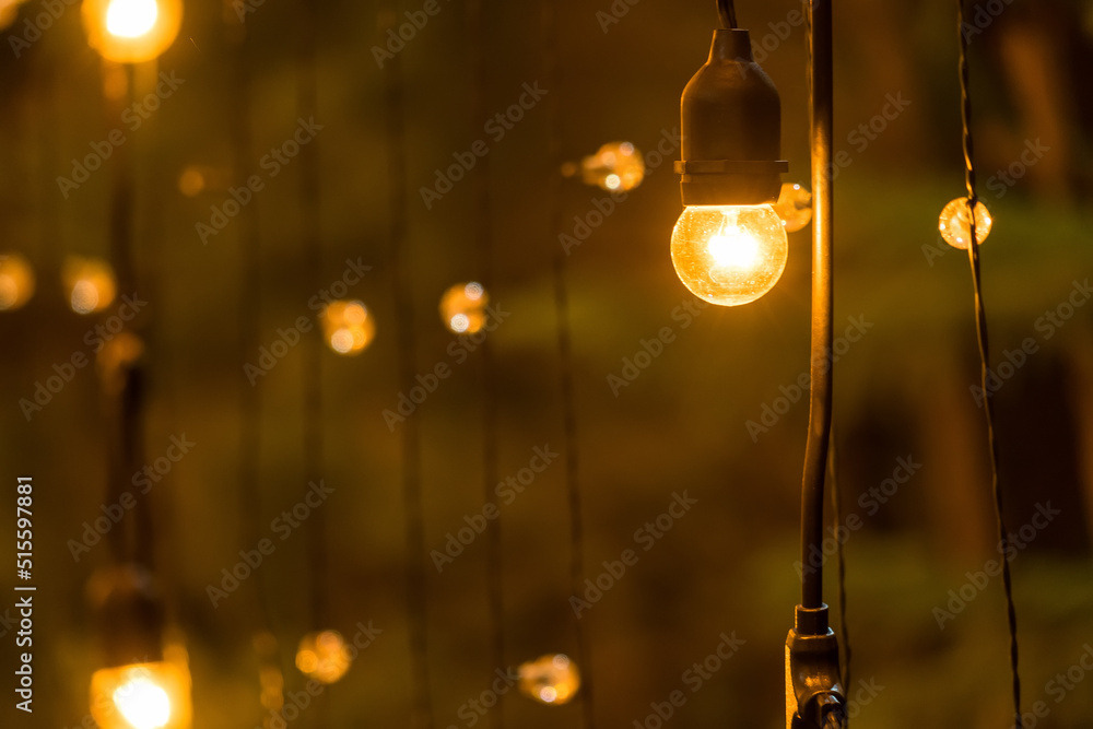 The light bulb ball hanging on electric wire