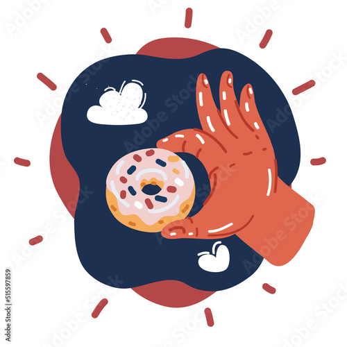 Cartoon vector illustration of Hand with a donut