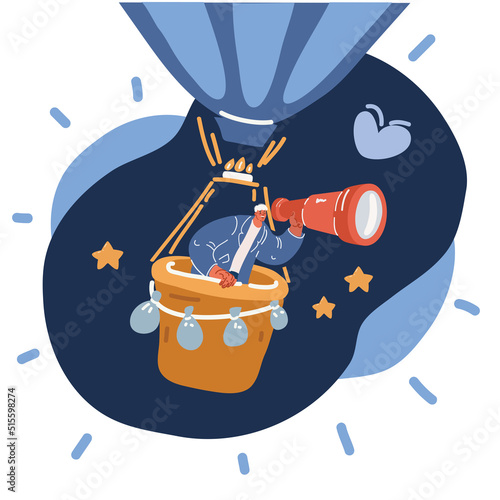 Cartoon vector illustration of Shocked black teen guy looking through magnifying glass. Surprised African American teenager suspecting, investigating or questioning something. Secret, doubt concept