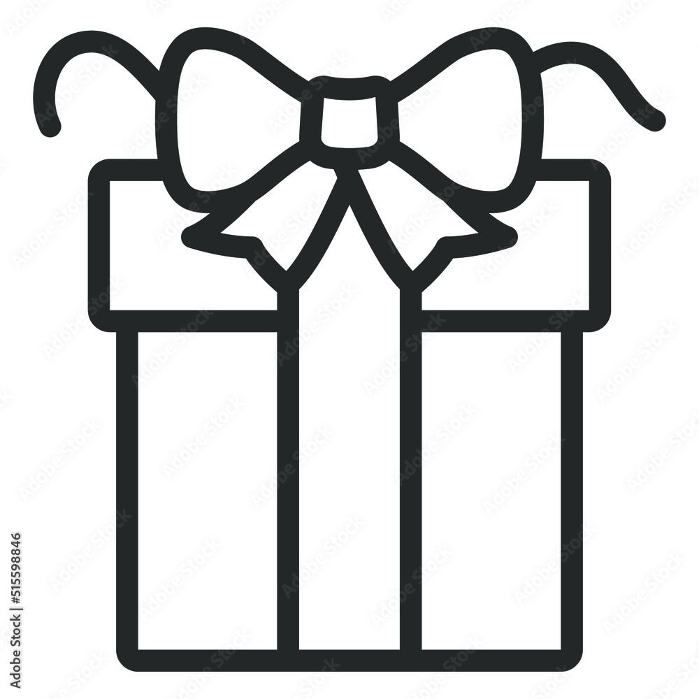 Gift packaging box with bow, present - vector sign, web icon, illustration on white background, outline style Gift packaging box with bow, present - vector sign, web icon, illustration on white background, outline style