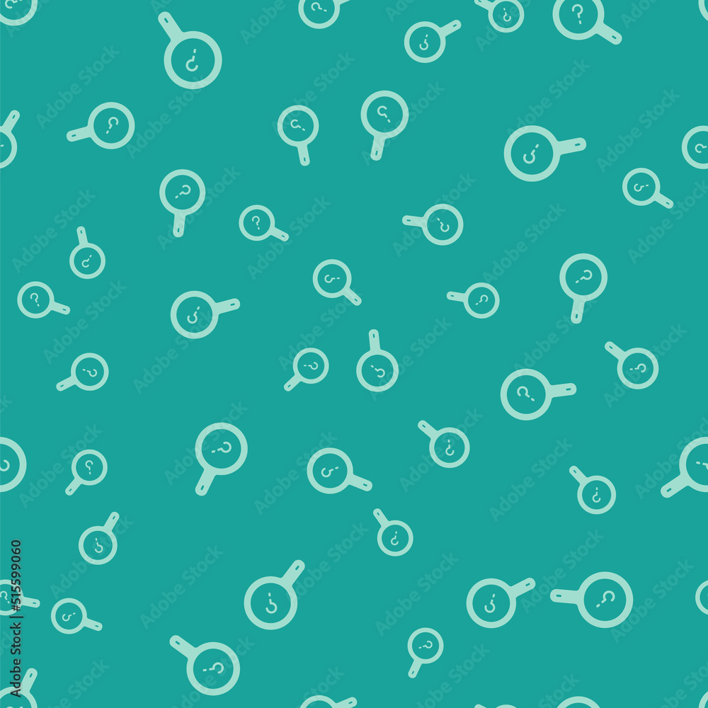 Green Unknown search icon isolated seamless pattern on green background. Magnifying glass and question mark. Vector