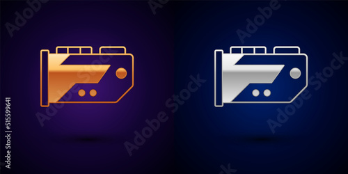 Gold and silver Video graphic card icon isolated on black background. Vector