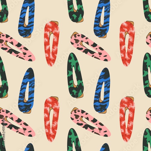 Vector illustration with cartoon flat hairpins. Hair Accessory Items. Beauty design. The concept of a female salon.