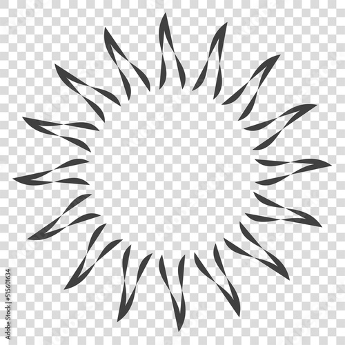 Tribal flaming sun stencil Line vector illustration Isolated on transparent background