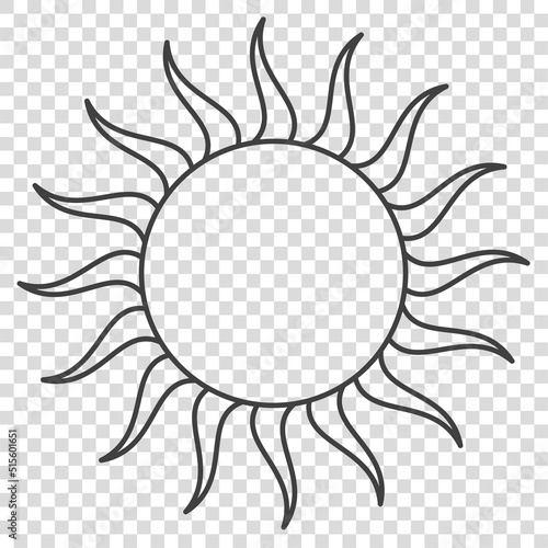 Tribal flaming sun stencil Outline vector illustration Isolated on transparent background