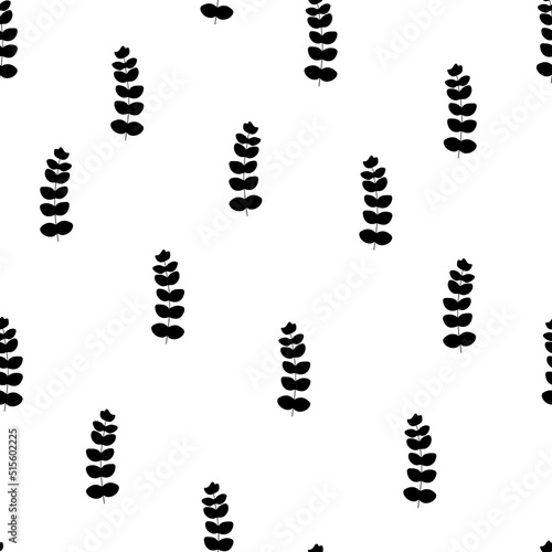Abstract black and white background with plants, primitive organic seamless p...