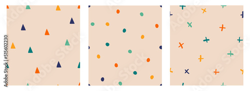 Set of hand drawn abstract seamless patterns for kids, vector. Colorful desig...