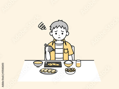 食欲がない　男の子　子供　食べれない　好き嫌い　朝食　イラスト