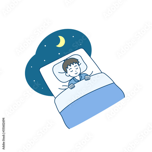 布団で眠る男の子　就寝　睡眠　子供　イラスト