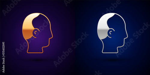 Gold and silver Baldness icon isolated on black background. Alopecia. Vector