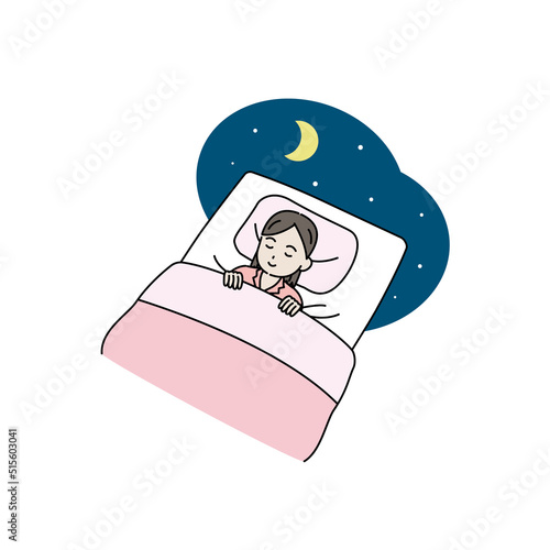 布団で眠る女の子　就寝　睡眠　子供　イラスト