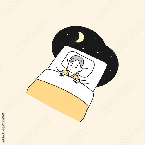 布団で眠る女の子　就寝　睡眠　子供　イラスト