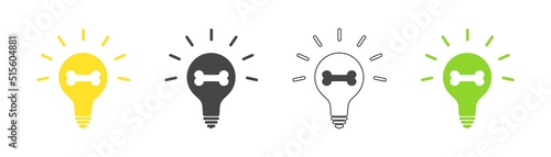 Dog bone icon in light bulb set. Vector.