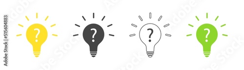 Question icon in light bulb set. Vector.