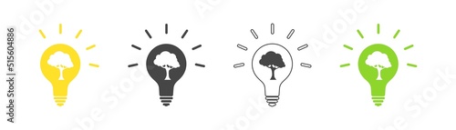 Tree icon in light bulb set. Vector.