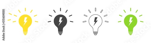 Lightning icon in light bulb set. Vector.