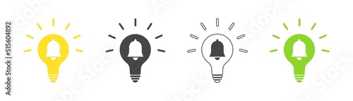 Set of bell icon in light bulb set. Vector.