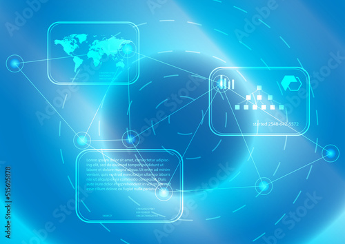 vector abstract blue background with light screens - information with graphs - information technologies