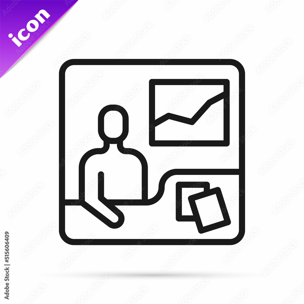 Black line Trading courses icon isolated on white background. Distance learning finance management, buying and selling assets in the stock markets. Vector Black line Trading courses icon isolated on white background. Distance learning finance management, buying and selling assets in the stock markets. Vector