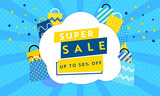 シンプルで可愛いスーパーセール広告テンプレート（青）　Simple and cute super sale advertising template (blue)