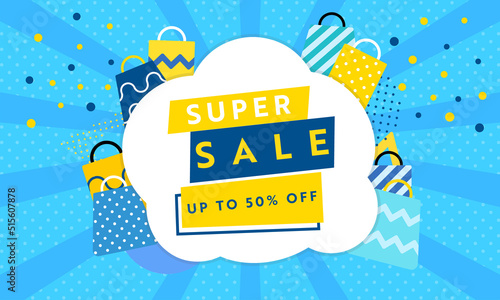 シンプルで可愛いスーパーセール広告テンプレート（青）　Simple and cute super sale advertising template (blue)