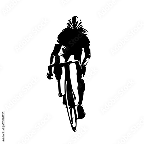 Para-cycling, cyclist with disability, isolated vector silhouette, front view