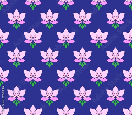 Cute seamless pattern with pink lotus flowers. Water lilies wallpapers.