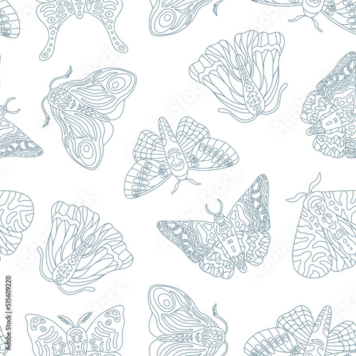 Exotic butterflies, moth summer vector seamless pattern. Tropical flying insects flat cartoon vector texture. Hand drawn cute design for fabric, print, poster, wallpaper.