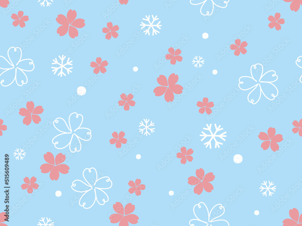 Seamless pattern with Sakura flower and snowflakes on blue background vector. Seamless pattern with Sakura flower and snowflakes on blue background vector.