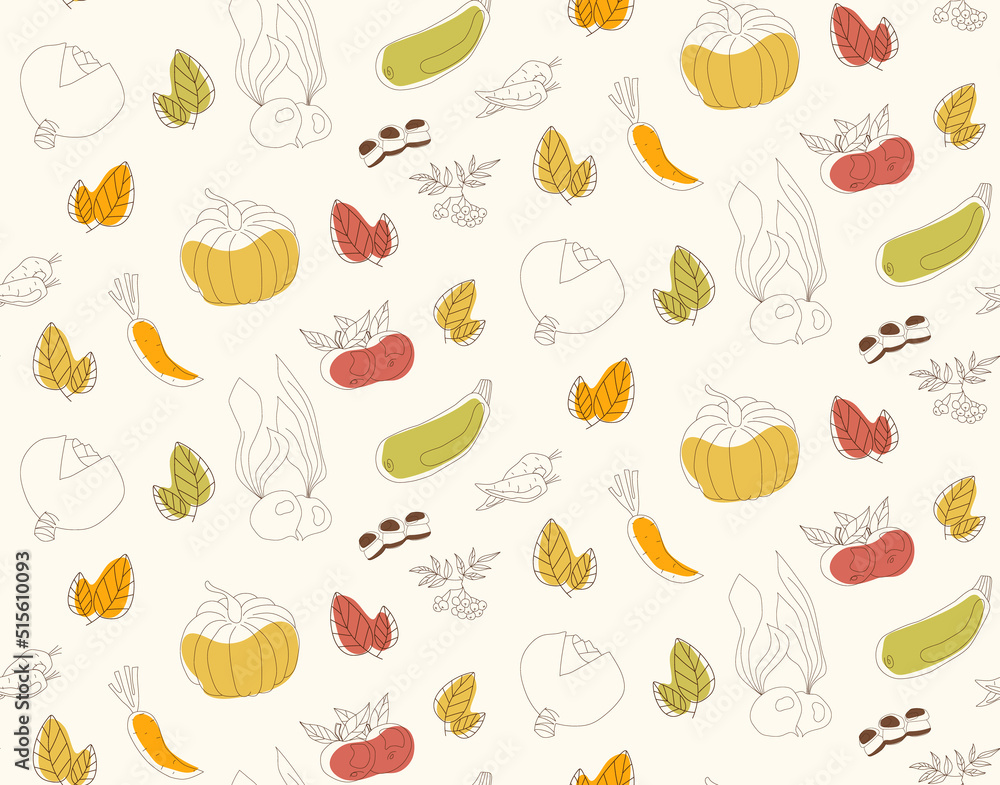 Hand drawn flat autumn vegetables seamless pattern background