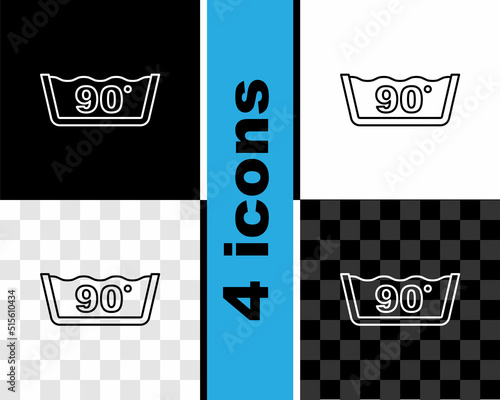 Set line Washing under 90 degrees celsius icon isolated on black and white, transparent background. Temperature wash. Vector