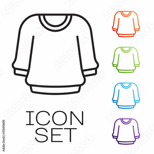 Black line Sweater icon isolated on white background. Pullover icon. Sweatshirt sign. Set icons colorful. Vector