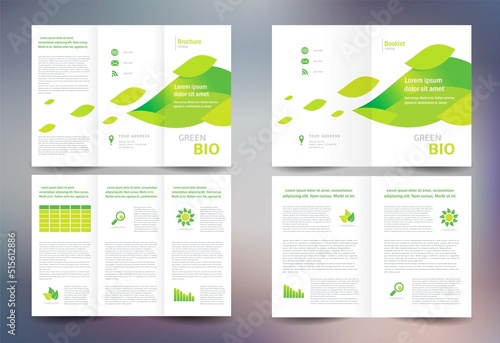 Cover set design template bookletv and trifold bio eco green leaf nature